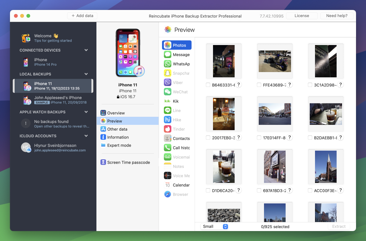 Previewing photos from a local backup in iPhone Backup Extractor