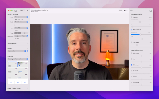 Screenshot of Camo Studio adjustments sidebar